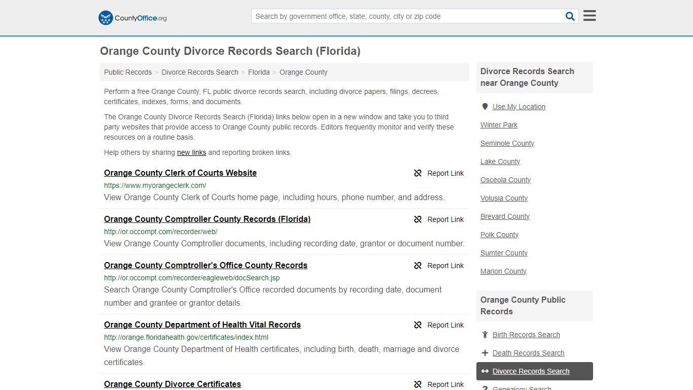 Orange County Divorce Records Search (Florida) - County Office