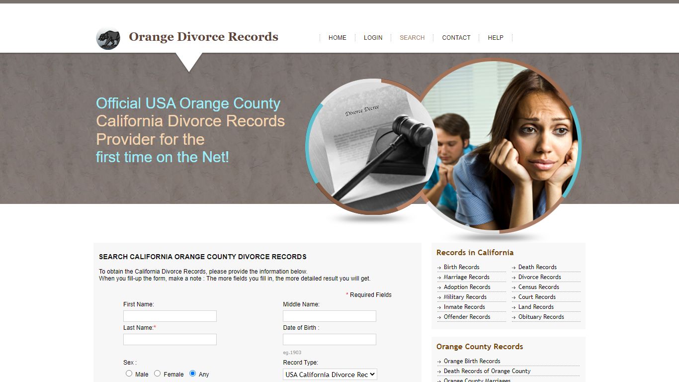 Public Records of Orange County. California State Divorce Records