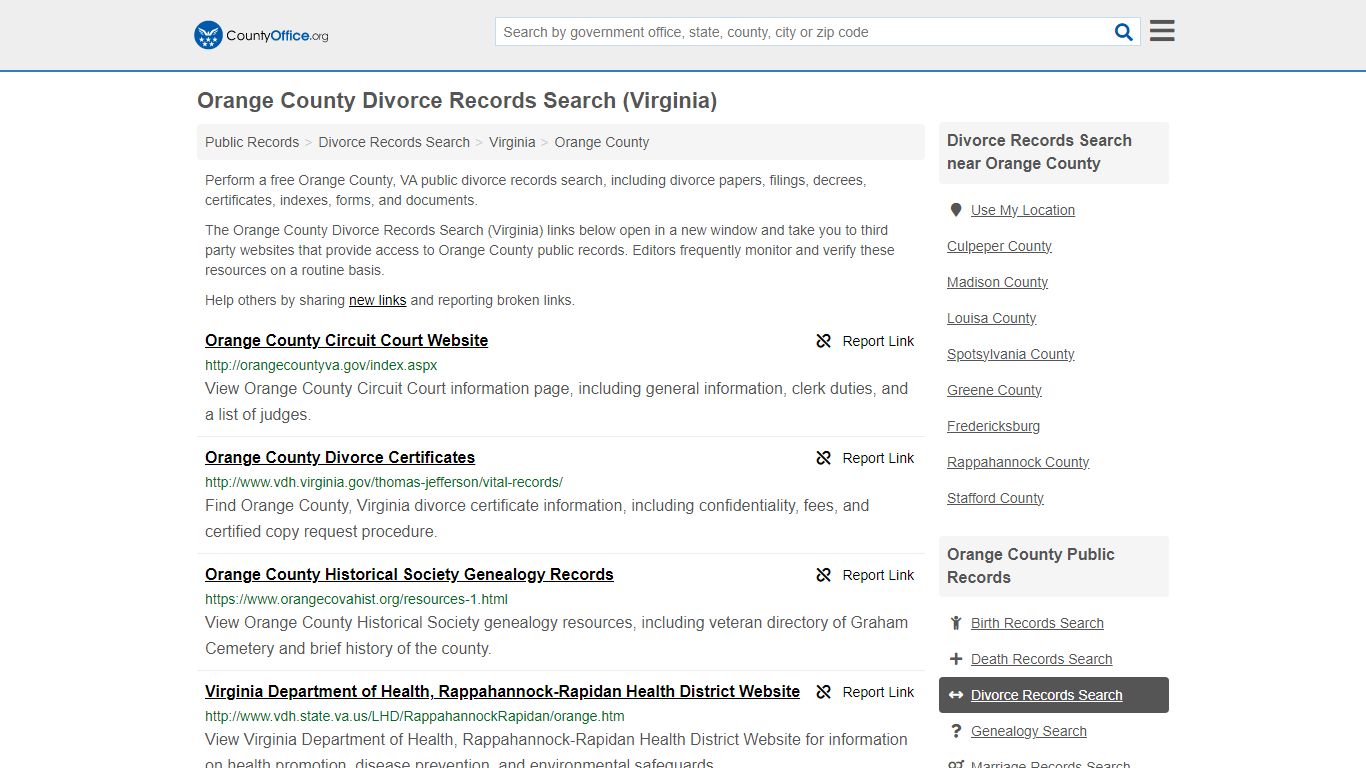 Divorce Records Search - Orange County, VA (Divorce Certificates & Decrees)